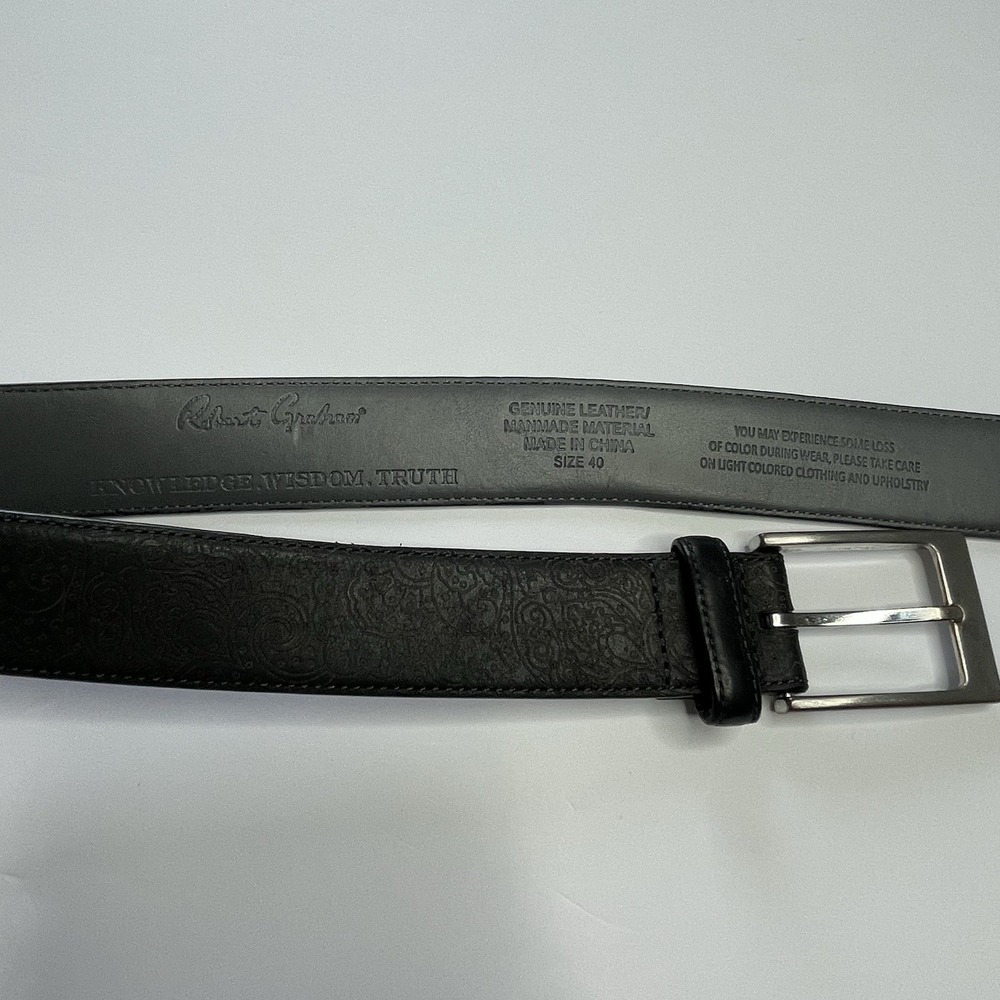 Robert Graham Leather Belt Men's Size 40 Paisley Engraving Black